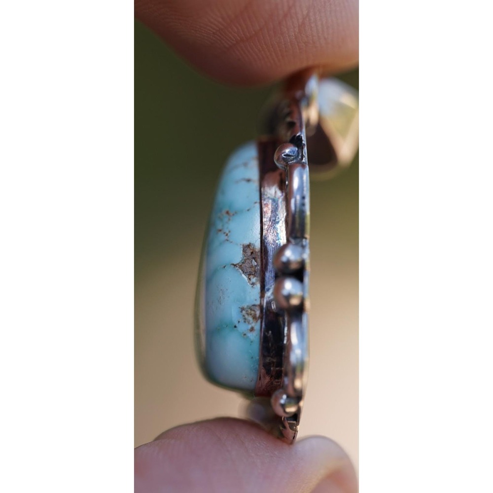 Tony‎ Garcia - Navajo Native Sterling Silver Sacred Buffalo Turquoise Pendant - Picture 4 of 7